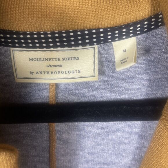 Moulinette S. Anthropologie Rayon Blend Knit Coat Jacket Yellow Tan Sz Medium - Picture 4 of 5